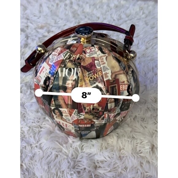 Michelle Obama Collage Round Handbag With Red Handle & Gold Accents - Statement - Picture 16 of 16